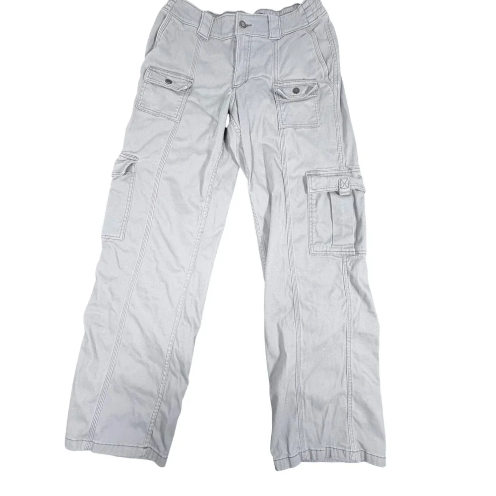 Hollister Low-Rise Baggy Cargo Pants Light Grey W27 L27 Y2K Utility Wide Leg‎